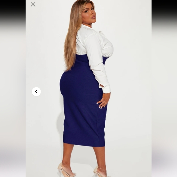 Fashion Nova Let's Get Serious Midi Shirt Dress - Navy/combo Size Large (NWT) - Picture 12 of 16
